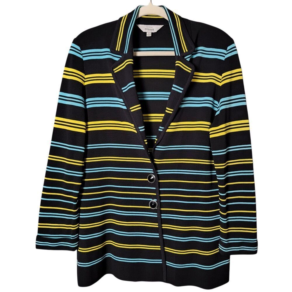 Exclusively Misook Womens Striped Knit Button Front Work Blazer Jacket Large